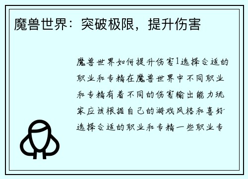 魔兽世界：突破极限，提升伤害